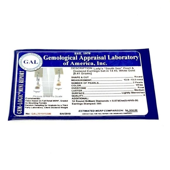 Diamond Large South Sea Pearl Earrings 14k Gold 13 mm Certified $4,950 915306 - Picture 9 of 9